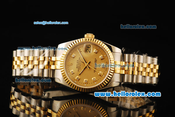 Rolex Datejust Automatic Movement ETA Coating Case with Gold Dial and Gold Bezel-Two Tone Strap - Click Image to Close